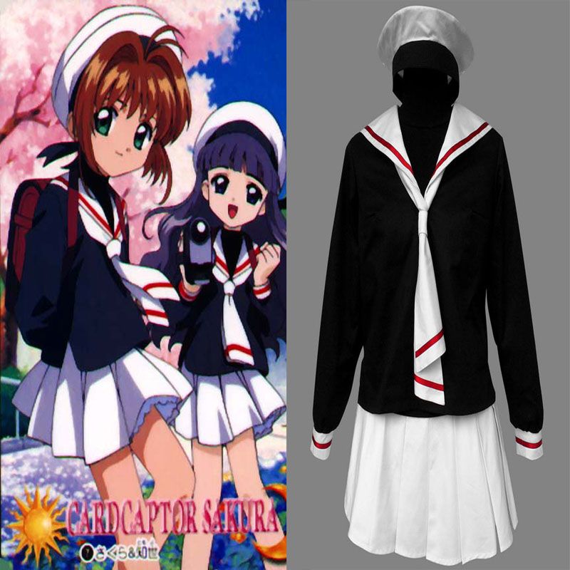 Black Girl's Uniform Cardcaptor Sakura Escuela Primaria Uniforme Cosplay Disfraces Invierno Sailor Ropa con sombrero Halloween Black Girl's Uniform Cardcaptor Sakura Escuela Primaria Uniforme Cosplay Disfraces Invierno Sailor Ropa con sombrero Halloween