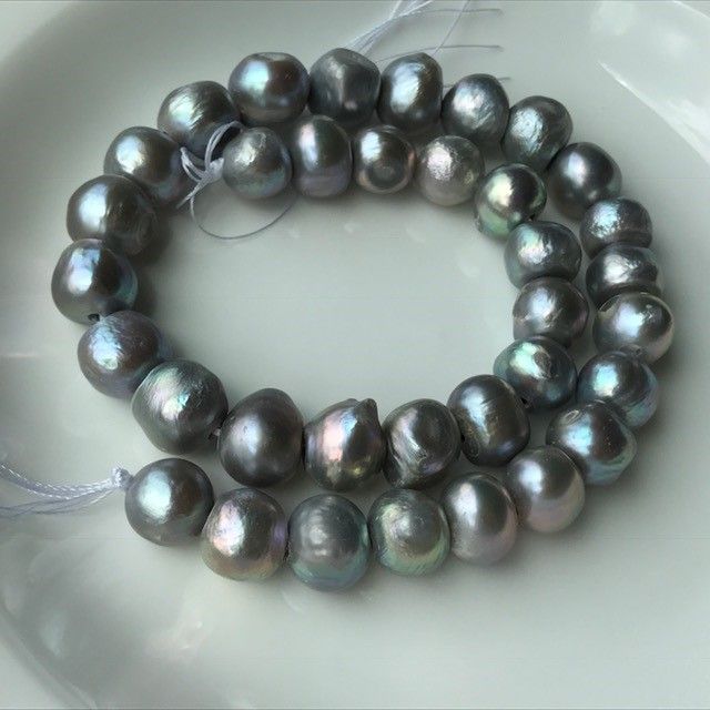 Perlenarmband echt Süßwasserperle Barock grau