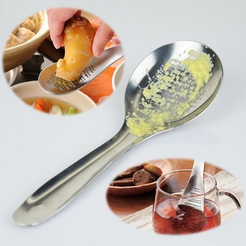 Ginger Grater Spoon Shape Stainless Steel Wasabi Garlic Grinding Tools Cheese  Grater Lemon Zester Mixer 17cm