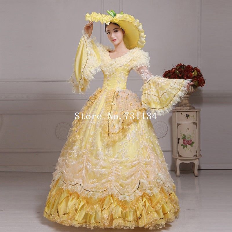Victorien Médiéval Renaissance costume robe fantaisie dentelle Théâtre robe de bal jaune Victorien Médiéval Renaissance costume robe fantaisie dentelle Théâtre robe de bal jaune