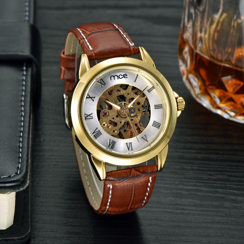 Accurate Automatic Mechanical Watch Leather Belt Wrist Watch Mens