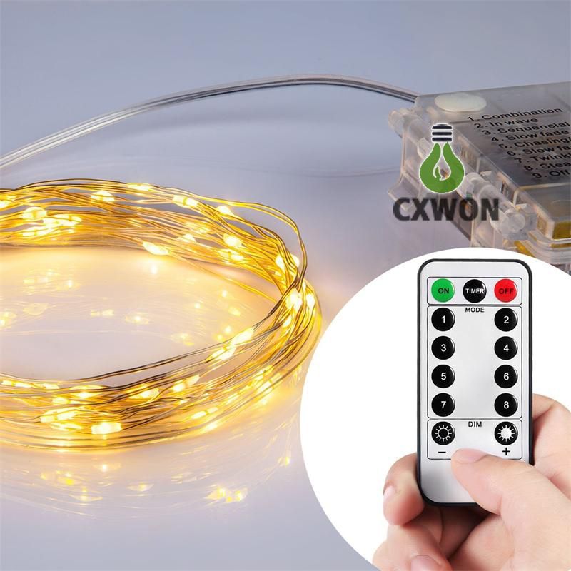 LED String Lights Battery Powered Remote Control Copper Wire Christmas Tree Timer Rope Lighting 16FT 5M 50 leds IP65 Indoor/Outdoor