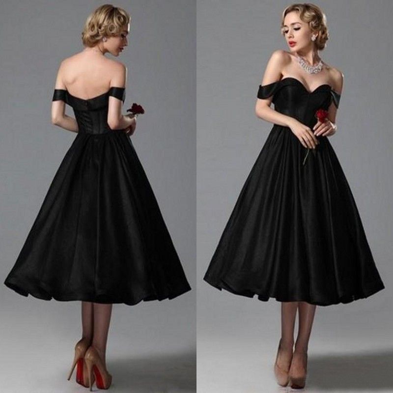 black tea length bridesmaid dresses