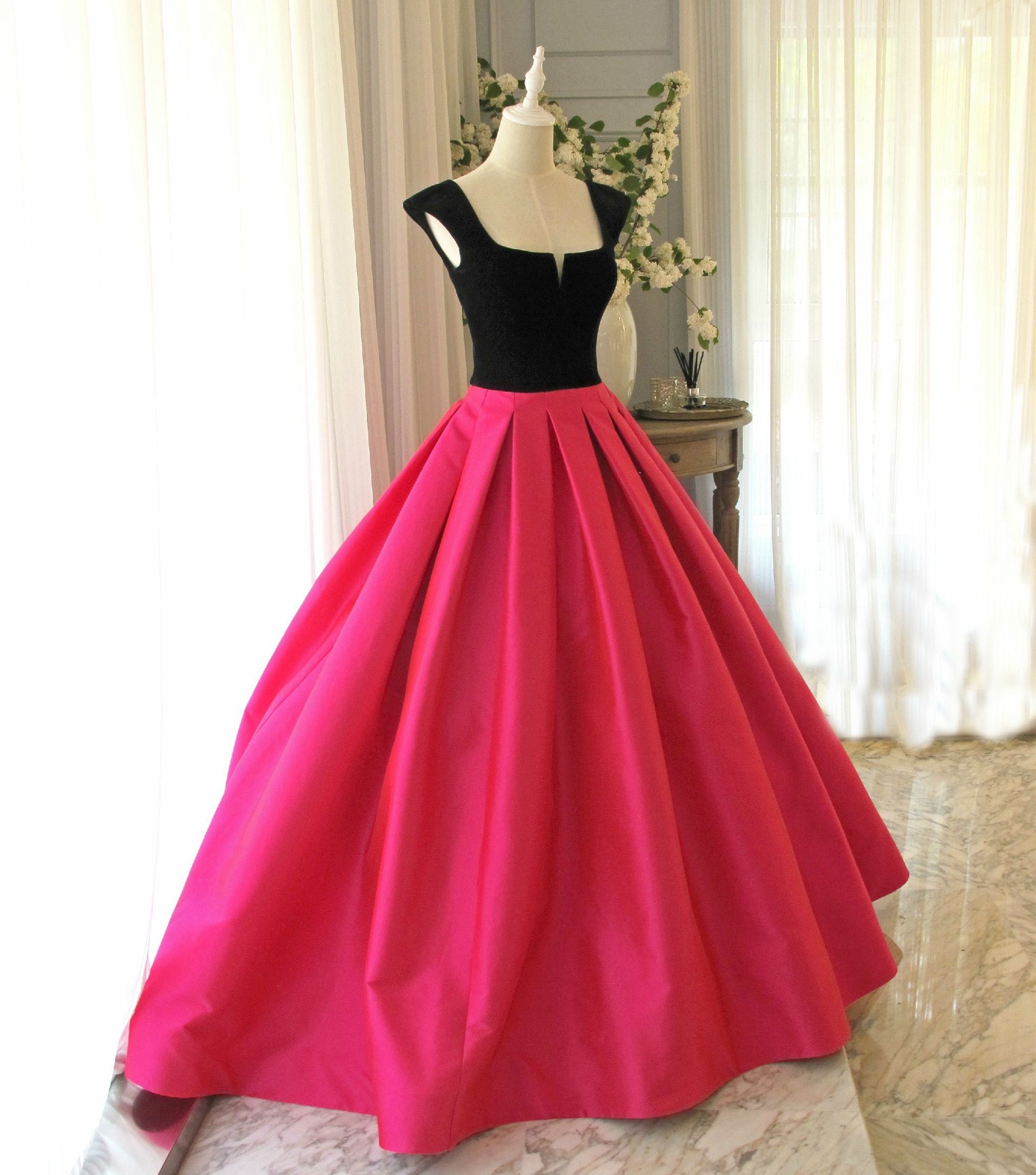black pink long dress