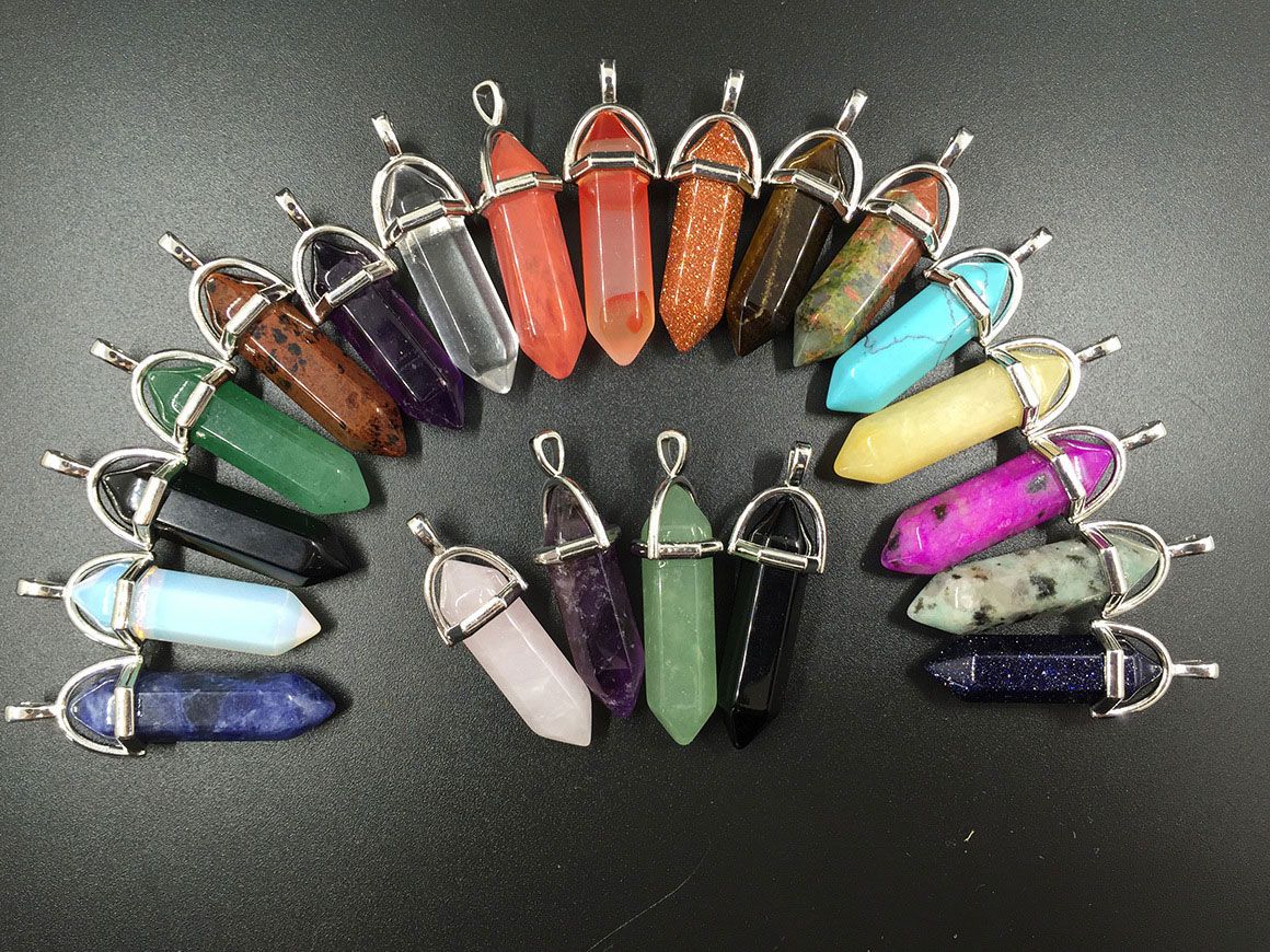 Natural Gemstones Hexagonal Pointed Reiki Chakra Pendant Beads Necklace Earrings 