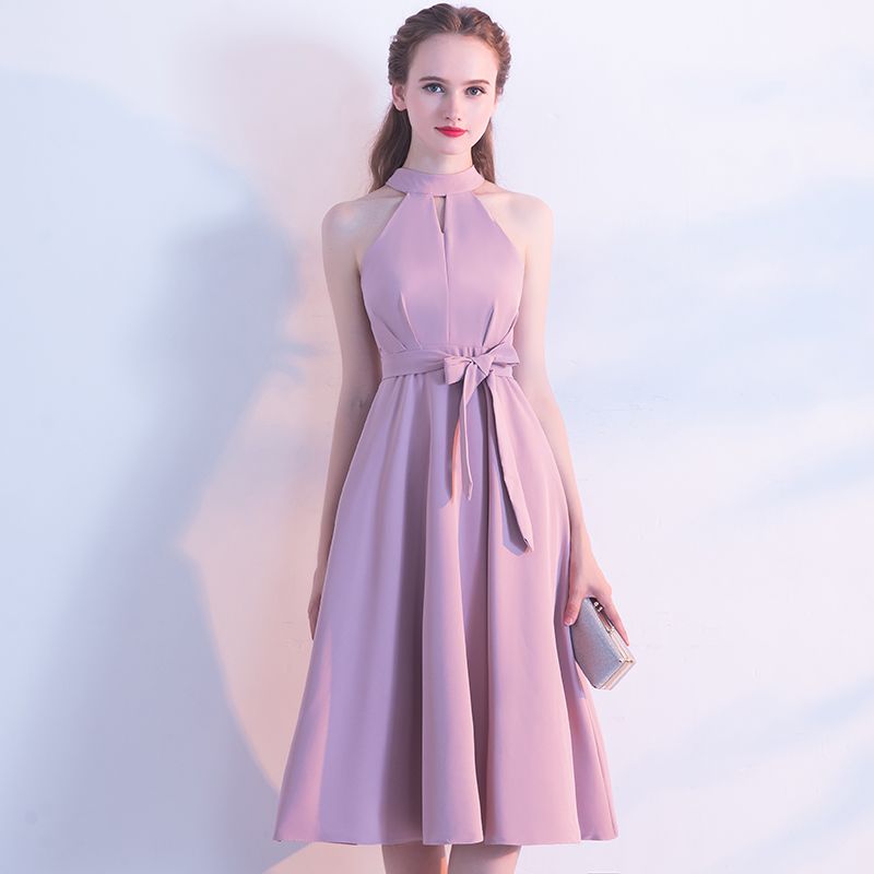 pink satin high neck dress