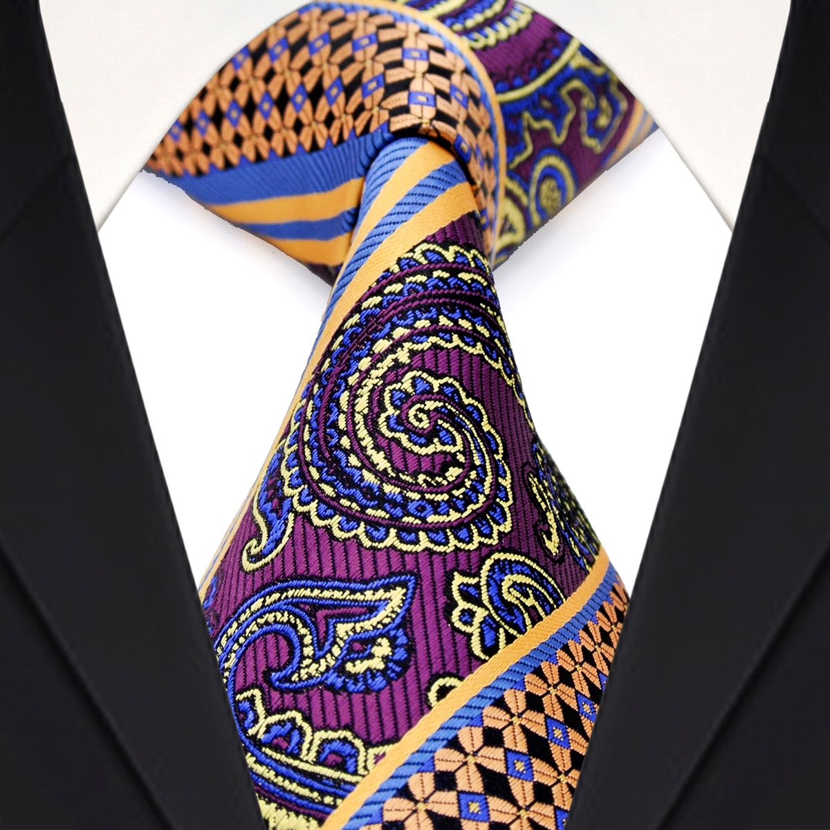 Wholesale E9 Mens Ties Multicolor Purple Yellow Blue Paisley Stripes