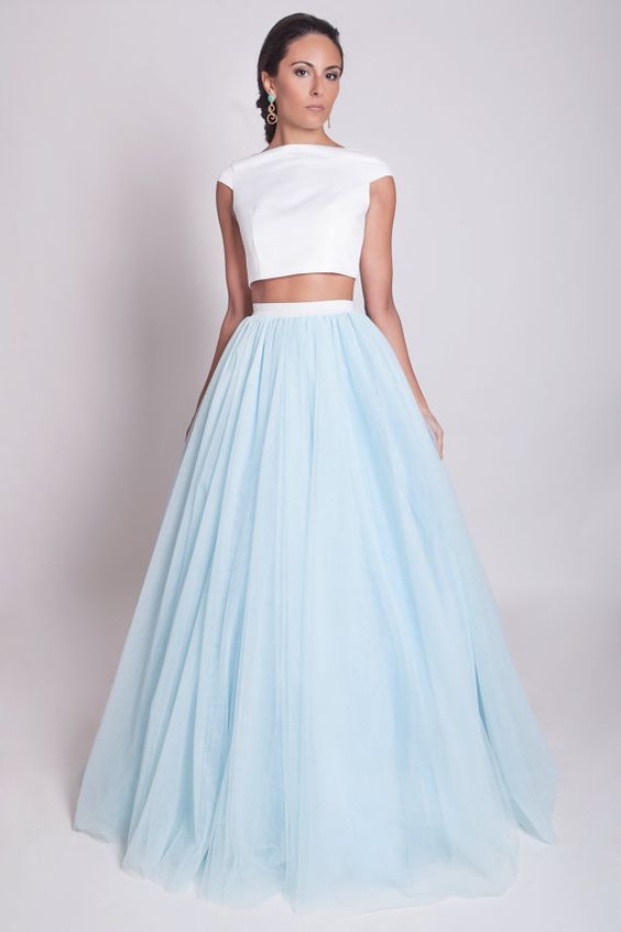 blue tulle maxi skirt