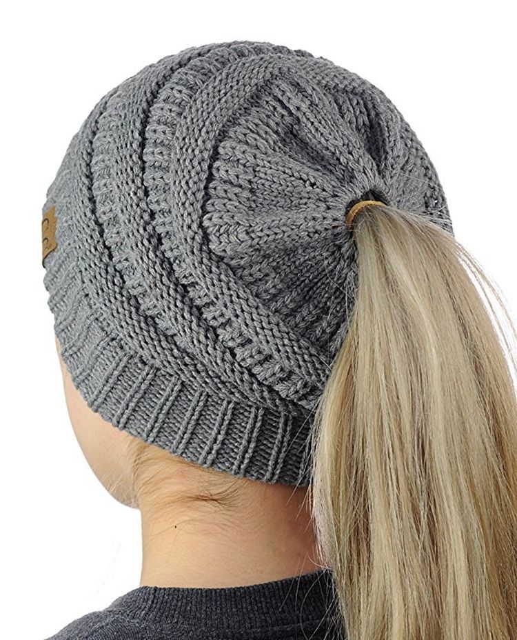 knit hat with hole for hair