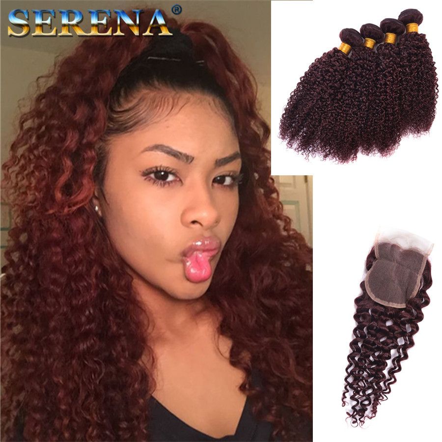 2019 Red Hair Extensions Jerry Curl 99j Deep Curly Virgin Hair Brazilian Peruvian Malaysian Indian Wholesale Brazilian Human Hair Weave Bundles From