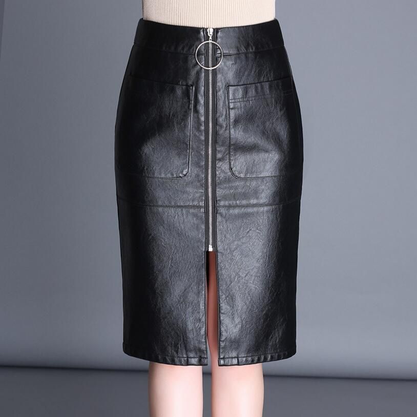 2018 de moda para mujer de cuero de la dividido falda de