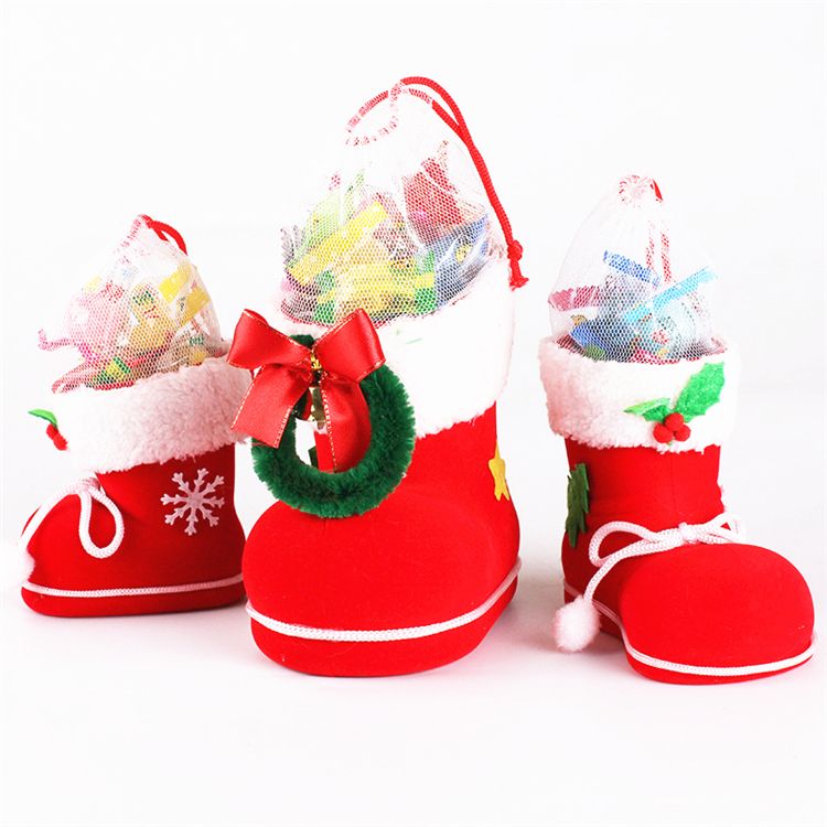 White+Red Boots Small Size Decoration Stocking Christmas Boots Candy Bag Gift