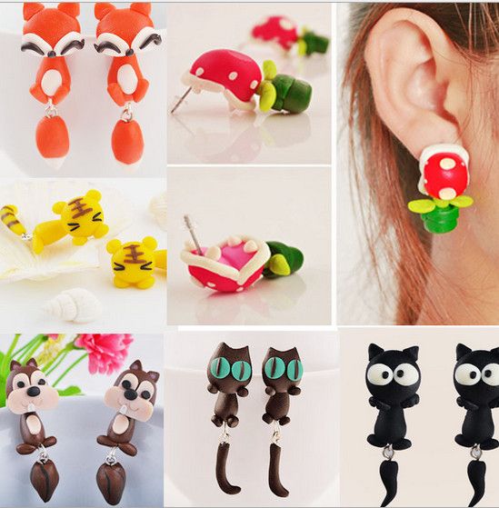 MIx style Handmade Polymer Clay Animal Stud Earrings Cute cartoon Cat Rabbit Red Fox Lovely Panda Squirrel Tiger Stud Jewelry MIx style Handmade Polymer Clay Animal Stud Earrings Cute cartoon Cat Rabbit Red Fox Lovely Panda Squirrel Tiger Stud Jewelry