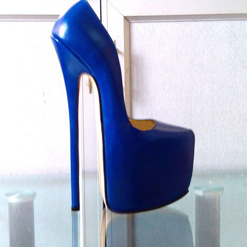 blue leather pumps