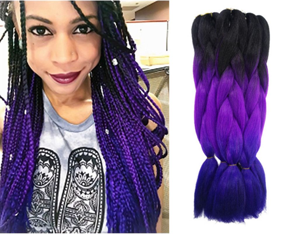 Purple Ombre Kanekalon Jumbo Braiding Hair Styles 22 100g