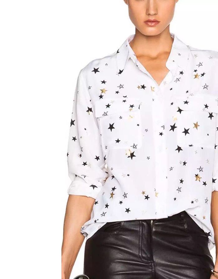 Real Silk Star Print Blouses Women EQ 