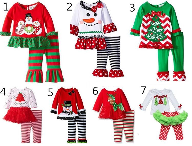US Kid Baby Girl Ruffle Christmas Tree Top Tshirt Dress+Pants Outfit Set Clothes