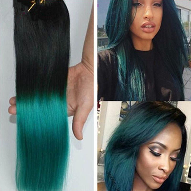 1b Green Ombre Hair Extensions Black To Green Hair Wefts Human
