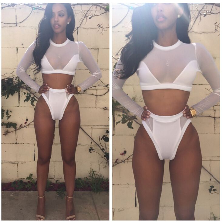long sleeve white bikini