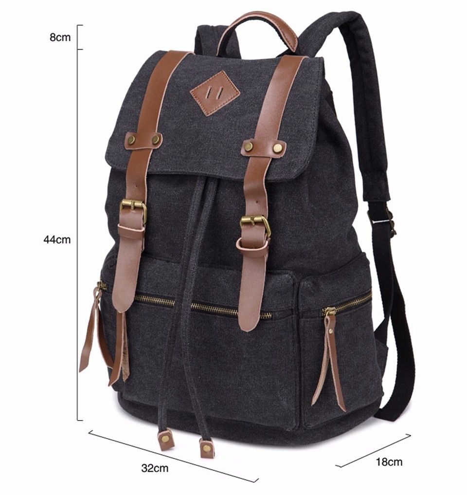 Men Ladies Plain Canvas Backpack Travel Satchel Schoolbag Large