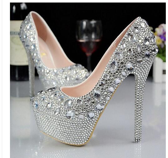 Compre Personalizado De Prata Plus Size Sapatos De Casamento Cristais De  Strass Casamento Nupcial Bombas Sapatos De Diamante Mulheres Sapatos De  Festa De Formatura De Salto Alto Sapatos Barato | Entrega Rápida