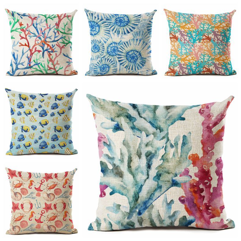 Tropical Fish Cushion Cover Sea Shell Throw Pillow Case For Sofa