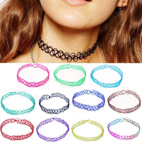 90s Tattoo Choker Stretch Necklace Black Cord Retro Henna Elastic Boho Gothic