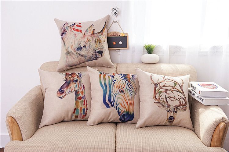 Animal Print Pillow Case Colorful Rhinoceros Pillowcases Reindeer