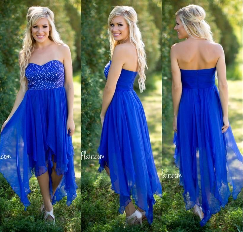 Country Style Royal Blue Cheap Bridesmaids Dresses Sequins Beaded