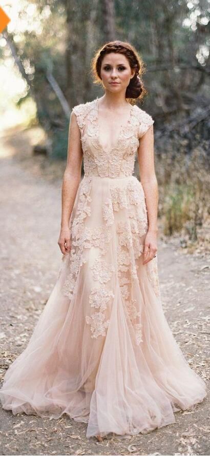 champagne and lace wedding dress