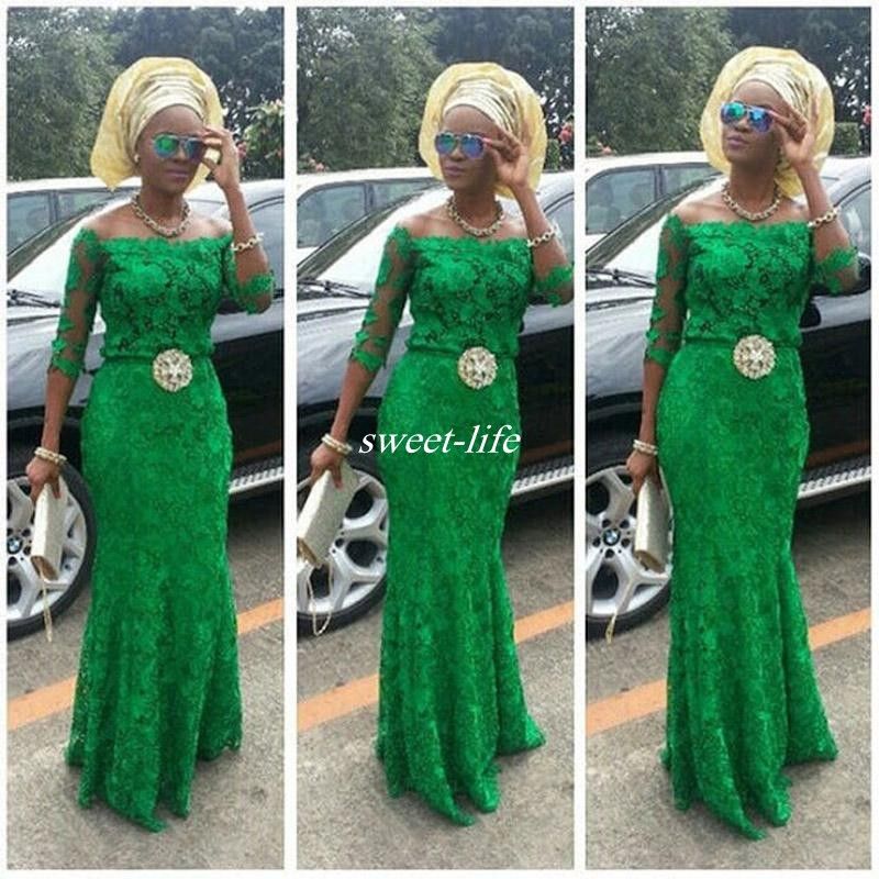 Lace Arabic Emerald Green Prom Dresses 