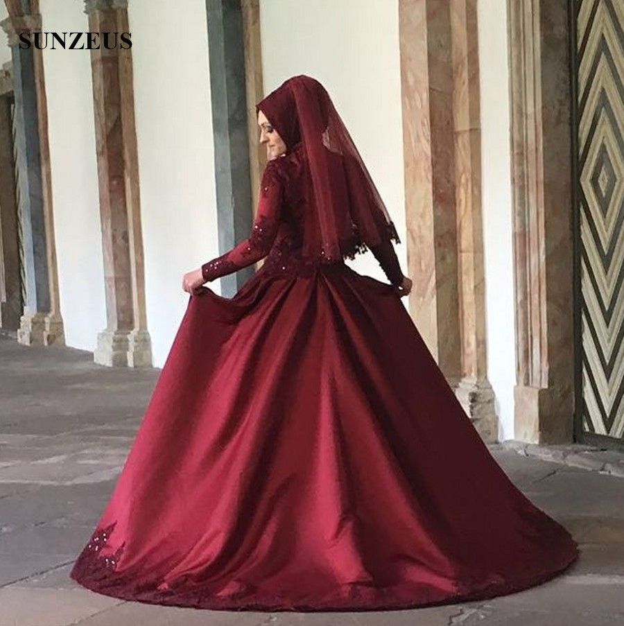 Acquistare Vestiti Nuziali Della Borgogna Del Collo Alto Musulmano Del  Vestito Da Cerimonia Nuziale Del Lungo Collo Con Gli Abiti Di Cerimonia  Nuziale Arabi Eleganti Di Appliques Economico | Consegna Veloce E