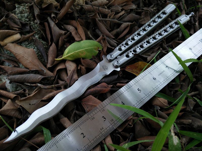 Theone Knife 5 Kriss Balisong Butterfly Knife 440C Razor Stainless Steel Skeleton Handles From