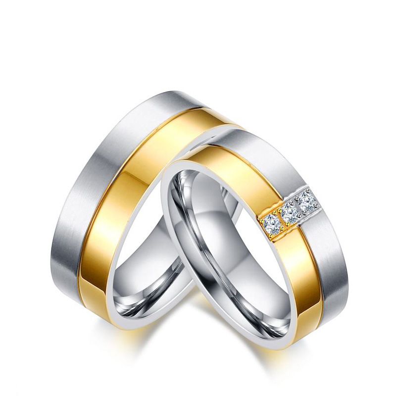 Couple Argent or Hommes//Femmes Anneaux Zircon Cubique En Acier Inoxydable Mariage Bande Bague