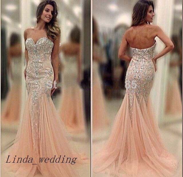 peach and gold prom dress
