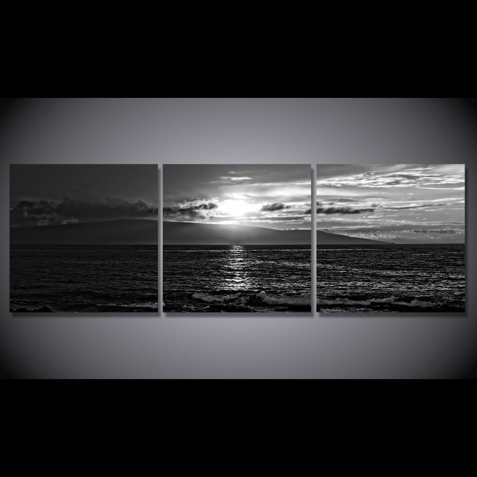 2020 Seascape Sunset Black White Canvas Paintings Home Decor Wall