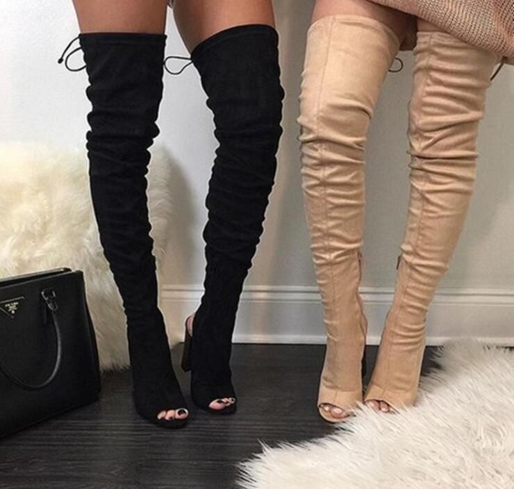 open toe long boots