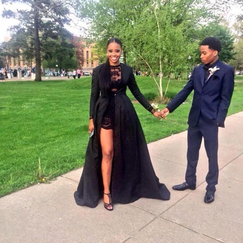 black long sleeve 2 piece prom dress