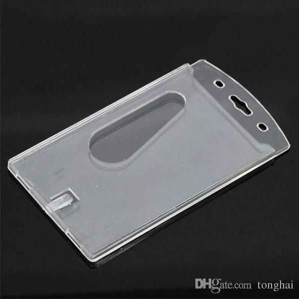 Clear Vertical Hard Plastic Badge Holder Double Card ID Transparent 