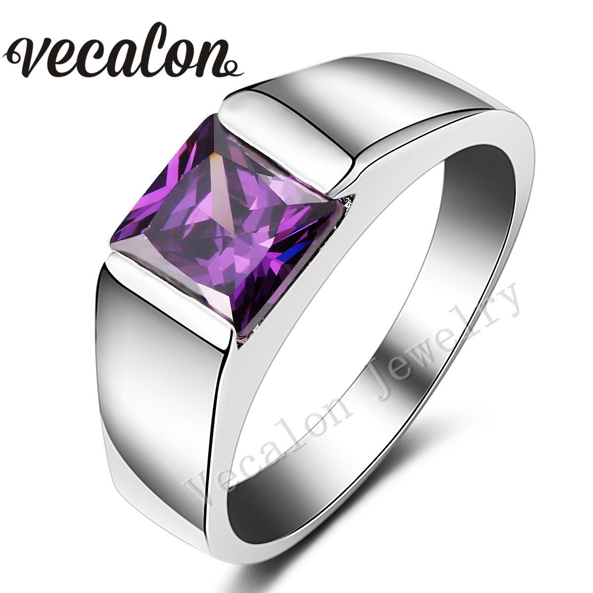 Men Wedding Band Princess Cut Amethyst Wedding Band For Men Etsy
