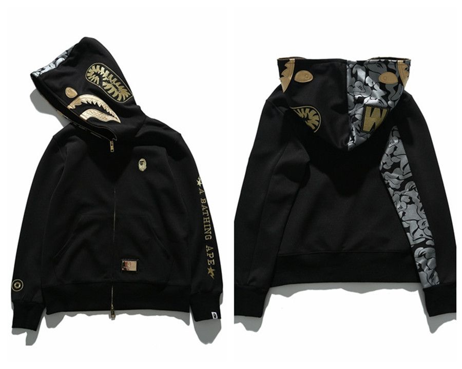 Bape* A Bathing ape Jacket SHARK Head Gold FULL ZIP HOODIE Long Sleeve Clothes Bape* A Bathing ape Jacket SHARK Head Gold FULL ZIP HOODIE Long Sleeve Clothes