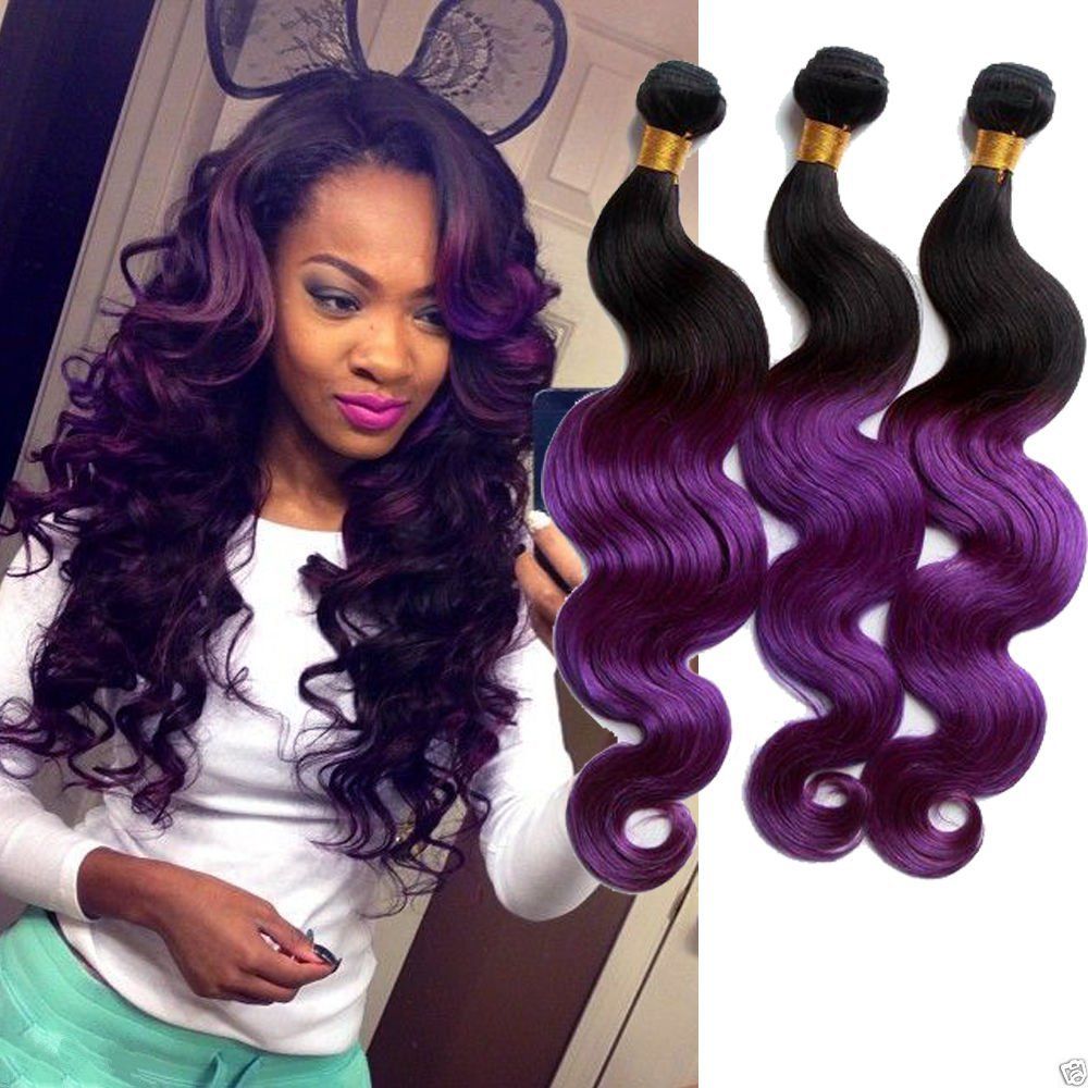Purple Ombre Hair Extension Brazilian Human Hair Weave Cheap