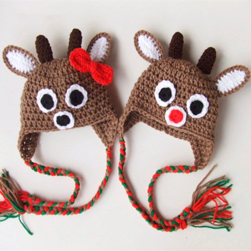Acheter Pas Cher Fait A La Main Au Crochet Bebe Fille Garcon Jumeaux Chapeaux Rennes Crochet Rudolph Nez Rouge Chapeau Dorignal Costume De Noel Pour Bebe Enfant Photo Prop Du 10 38