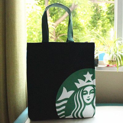 Starbucks Canvas Tote Bag Handbag Barrel Shape Shoulder ECO Shopping Bag White 