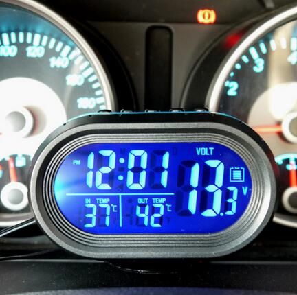 1Pcs Horloge NuméRique 12-24V Voiture Lcd ThermomèTre Ou VoltmèTre Bleu 0.6W