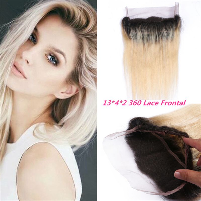 Dark Roots Blonde 360 Degree Lace Band Frontal Bleached Knots 1b
