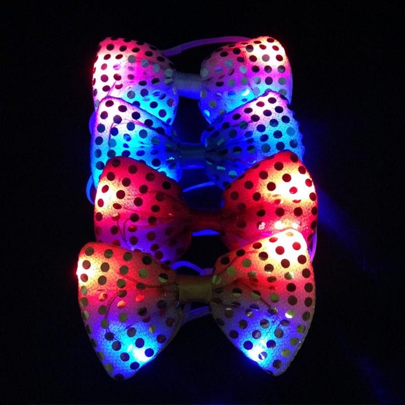 Mens Flashing LED Light Up Bow Tie Necktie Bow CHRISTMAS Party Lights Sequin New