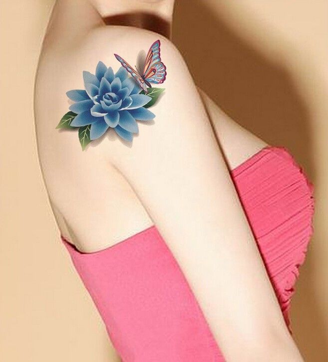 6Pcs/Lot New Colorful 3D Butterfly Tattoo Sticker Women Sexy Rose Flower  Temporary Tattoo Designs Stickers