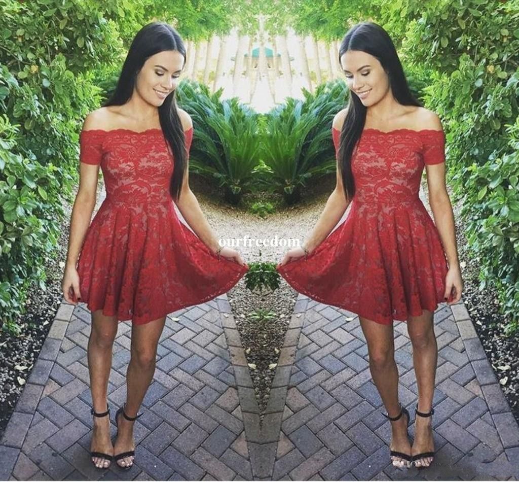 2018 New Short Red Lace Homecoming 