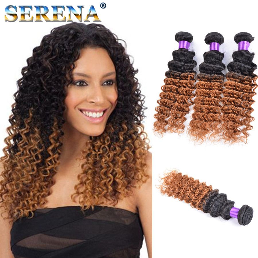 Ombre Indian Hair Deep Curls 100 Human Hair Weave Peruvian